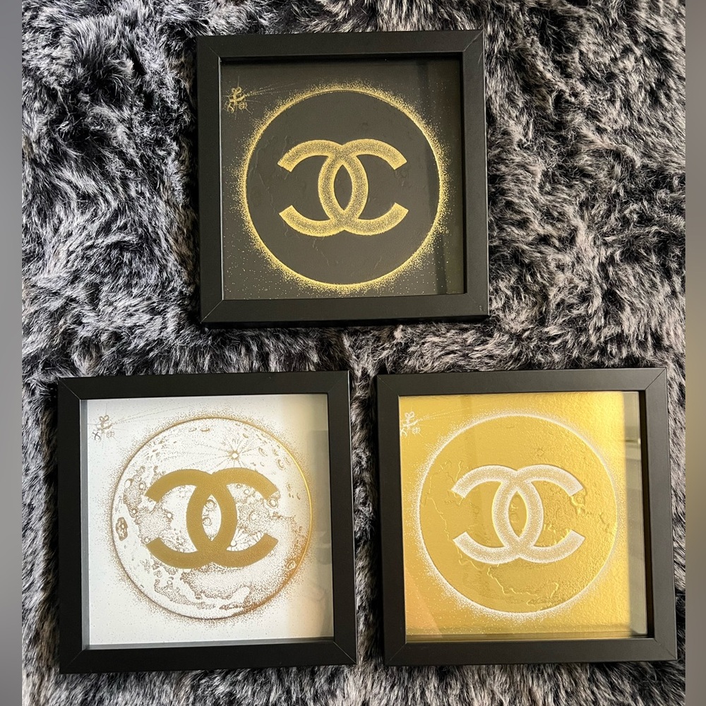 Elegant Black and Gold CHANEL Wall Decor Set